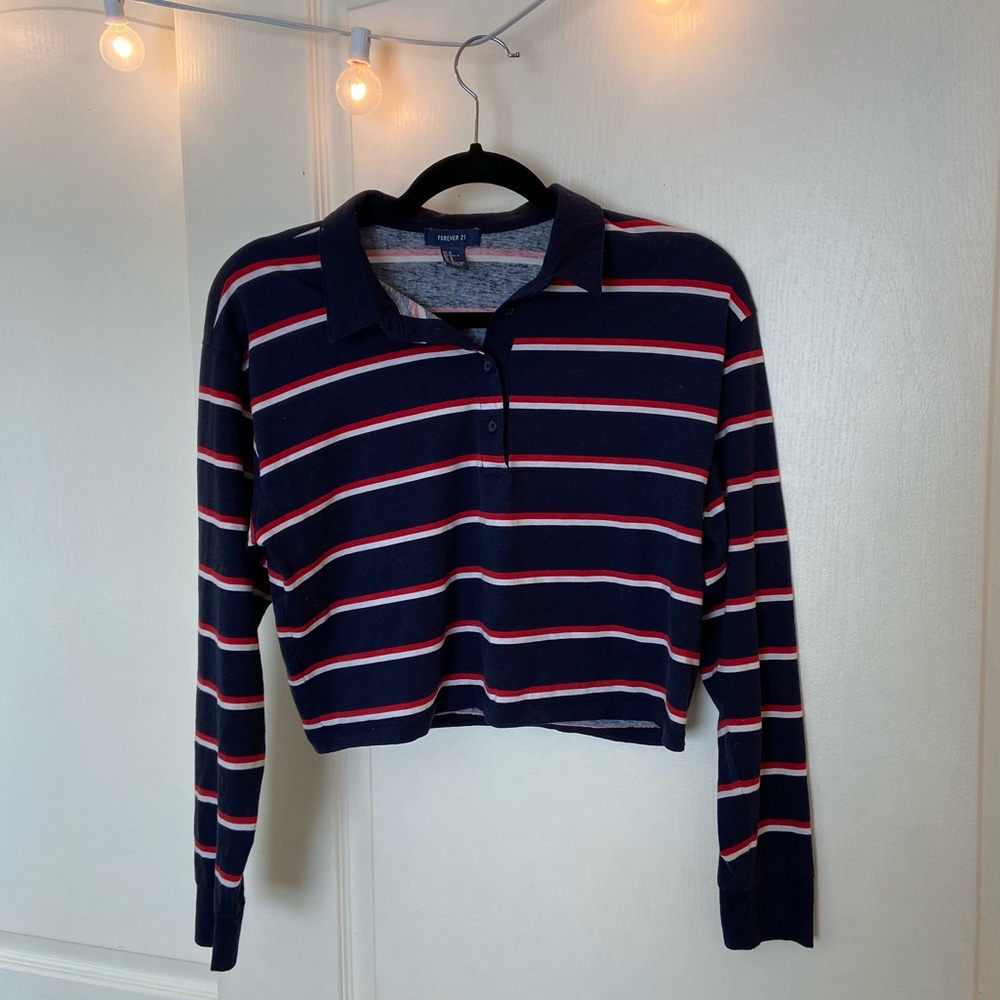Forever 21 striped long sleeve with collar - Picture 1 of 3